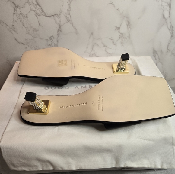 Good American Slide Sandal Mules - Black Satin - Picture 5 of 7